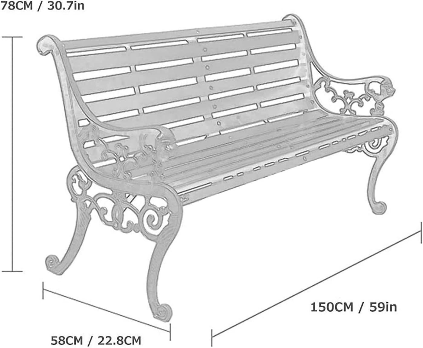 Outdoor Garden Bench with Waterproof Cover, Patio Park Lawn Solid Wood Bench with Cast Iron Frame, Patio Porch Furniture Bench with Backrest and Armrests for 2-3 People(Antique Bronze)