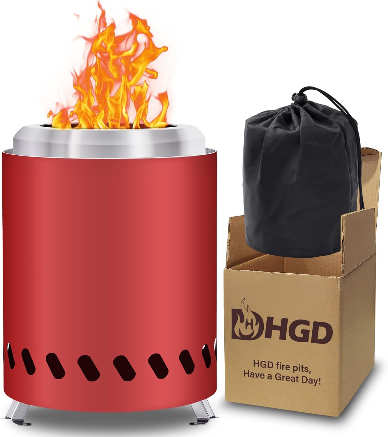 HGD Small Tabletop Fire Pit, Smokeless Table Top Firepit Outdoor, Portable Mini Stove with Carry Bag for Camping Backyard Patio Garden Picnic, Fueled by Pellets or Wood, Stainless Steel, Red