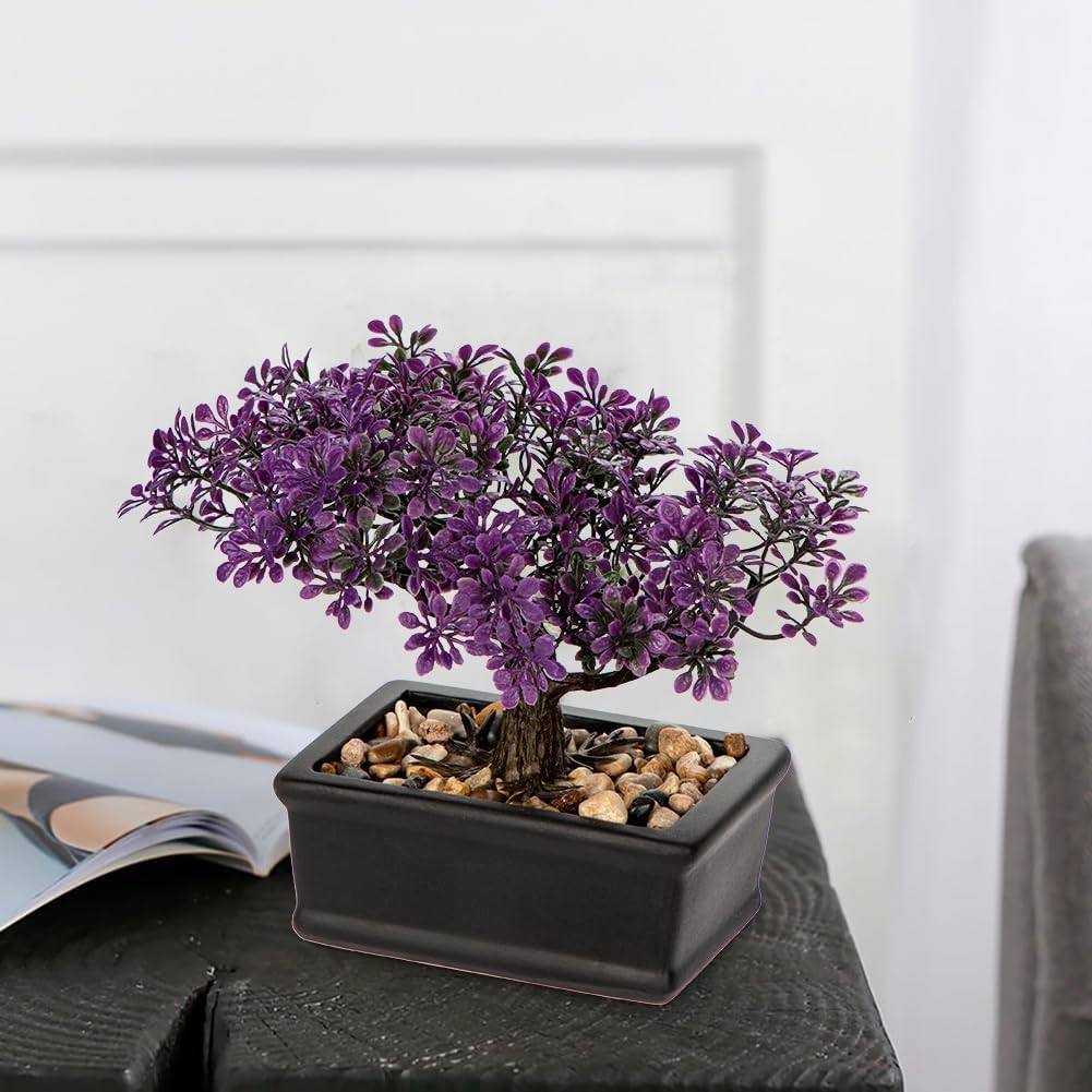 Artificial Bonsai Tree Juniper Faux Plants Indoor Fake Plants Decor with Black Ceramic Pots for Home Table Office Desk Bathroom Shelf Bedroom Living Room Farmhouse Decorations-Purple