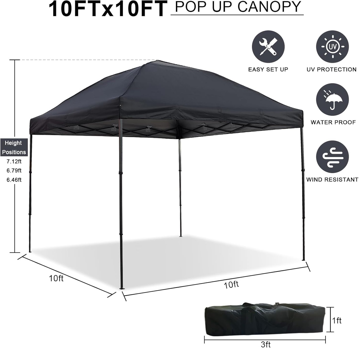 10x10 Pop Up Canopy Tent, Instant Outdoor Canopy with Sand Bags Waterproof Sun Shade Easy Up Tents for Parties,Canopy for Camping Beach Parties
