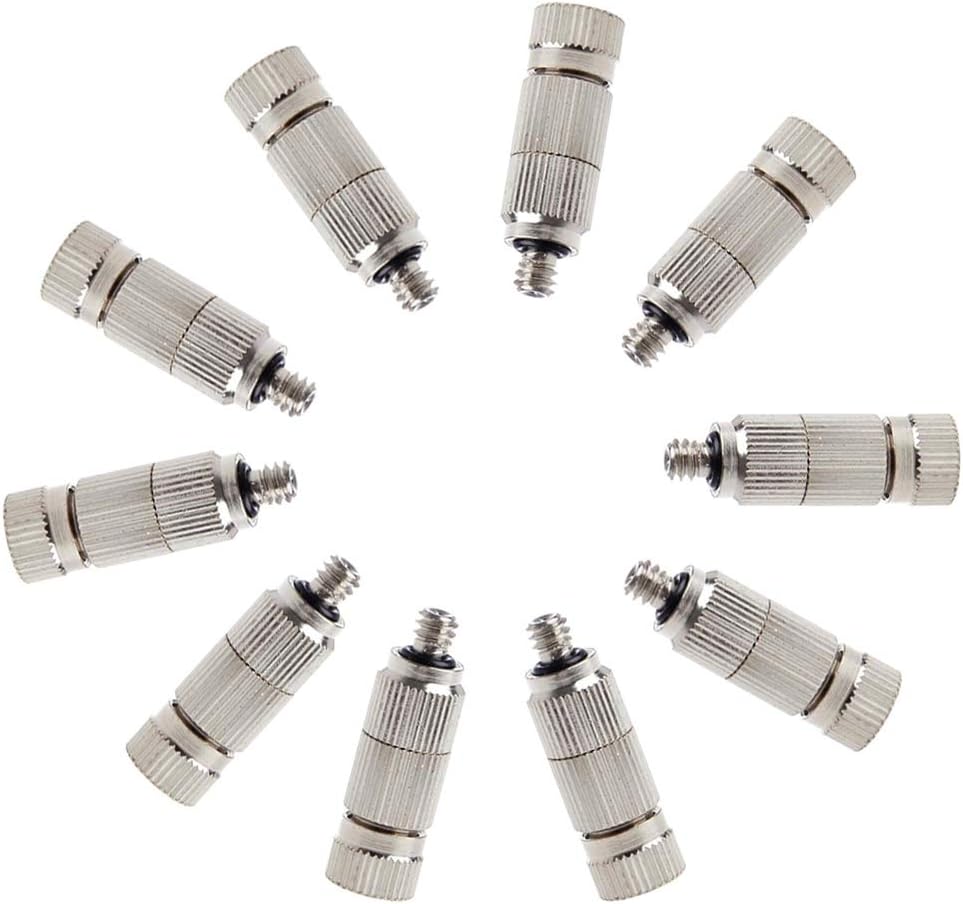 Metalwork 10 Pcs Stainless Steel Misting Nozzles For Outdoor Cooling Misting System, High Pressure Anti Drip Cleanable, 3/16" Thread (0.6mm)