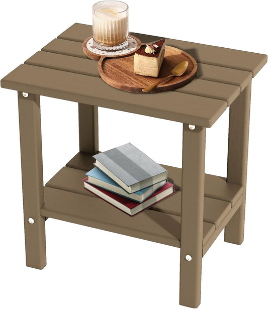 Outdoor Side Table, Weather Resistant HDPE Outdoor Table, 2-Tier Small Patio Tables for Outside or Indoor(Latte Brown)