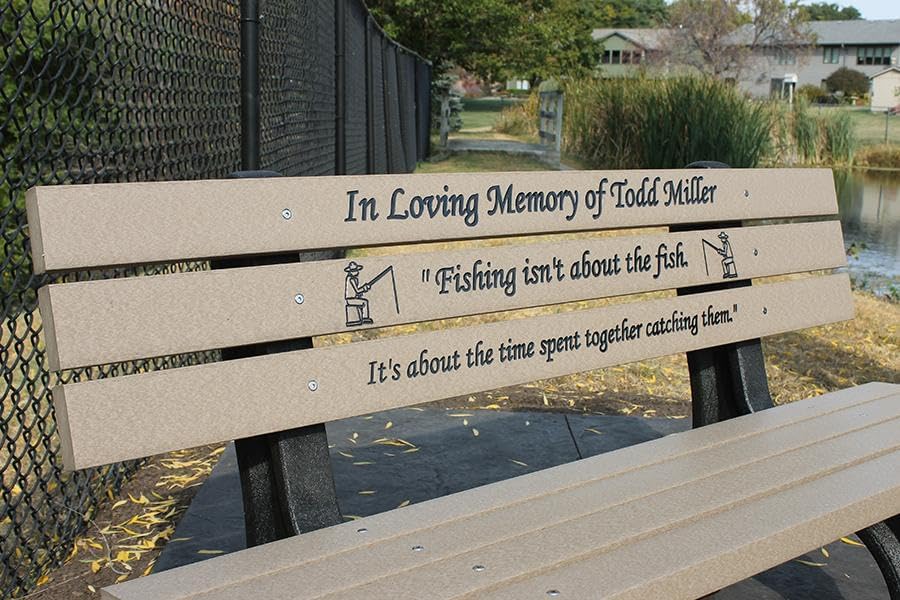 Memorial Park Bench with Color Filled epoxy Letters~Recycled Plastic~50 Year Plus Life