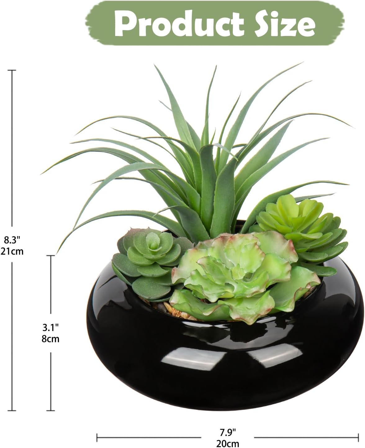 Large Artificial Succulents Plants Faux Succulents in Pots Fake Succulent Arrangement Potted Plants with Black Ceramic Pot for Office Desk Bathroom Shelf Living Room Indoor & Outdoor Home Decor