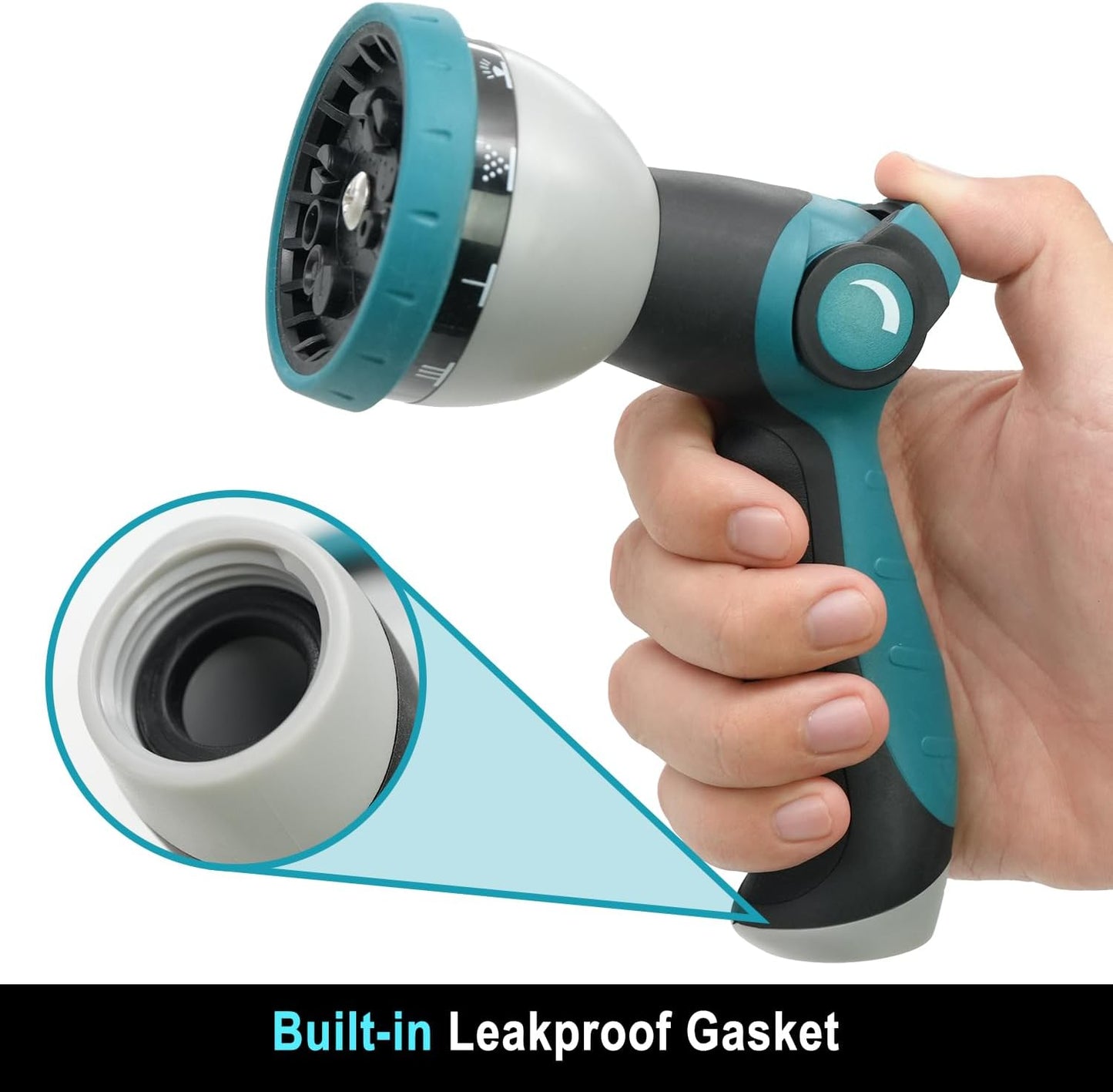 Hose Nozzle, Garden Hose Nozzle with 10 Spray Patterns, Thumb Control On Off Valve, Adjustable and Heavy Duty for Washing Car, Watering Plants, Washing Pets, and Home Use