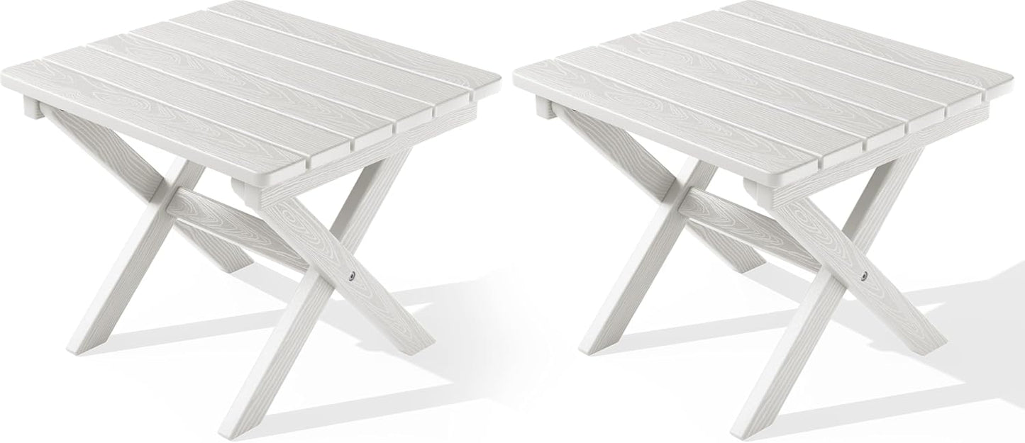 SERWALL Folding Outdoor Side Table Set of 2, Portable Adirondack Side Table, White