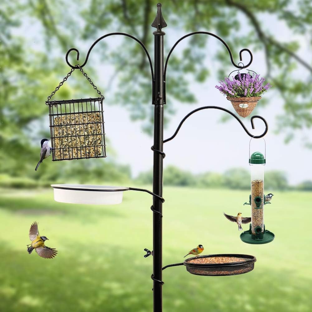 yosager Premium Bird Feeding Station Kit, 75" x 21" Bird Feeder Pole, A Multi Feeder Hanging Kit with Metal Suet and Bath for Attracting Wild Birds, Birdfeeder and Planter Hanger