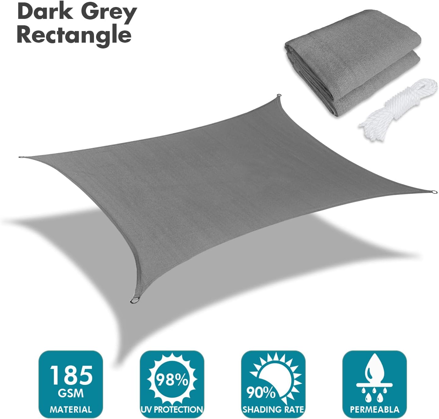 KANAGAWA 21'X24' Dark Gray Custom Size Sun Shade Sail Rectangle UV Block Canopy Cover for Patio Backyard Lawn Garden Outdoor (Customized Available)