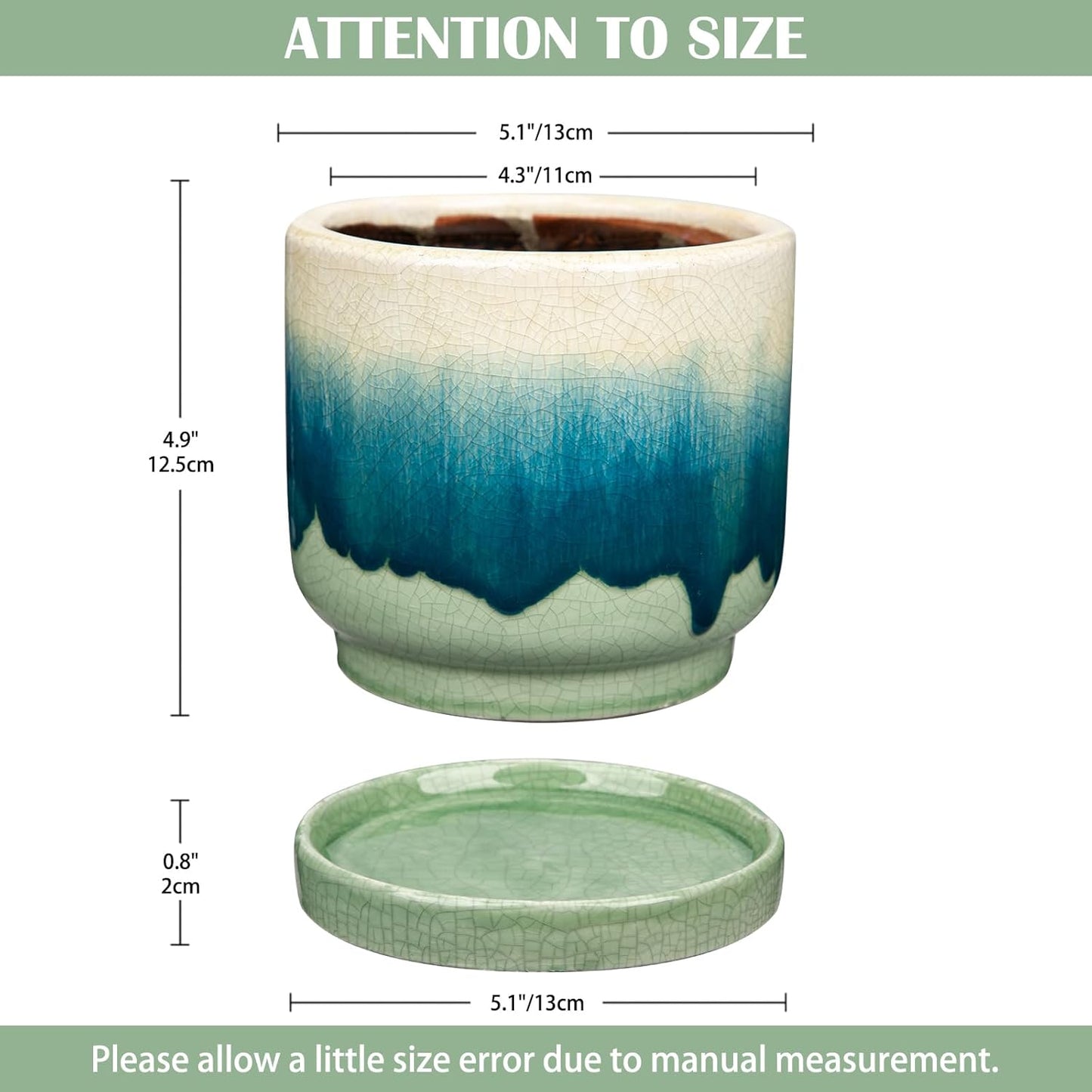 Oairse Ceramic Pot for Plants 5.5 inch Pots for Plants Small Planter Pot with Drainage Hole and Saucers Gradient Dark Teal Outdoor Inoor Flower Pots for Succulent, Cactus, Snake Plant, Herb