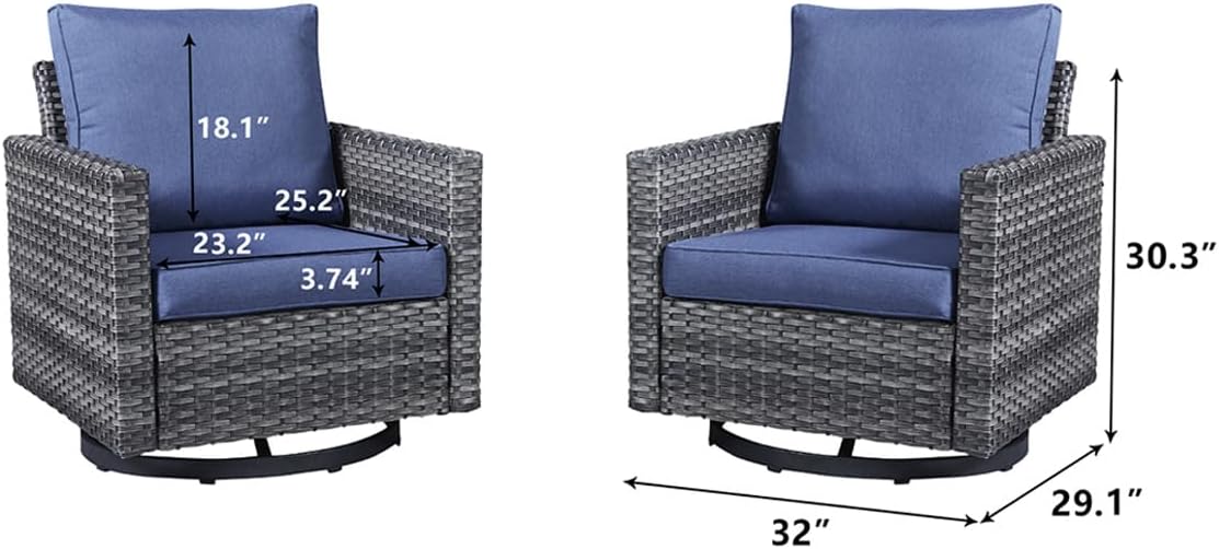 HUMMUH Patio Swivel Chairs Set of 2,PE Wicker Outdoor Rocker Chairs Bistro Set Porch Balcony Furniture with Cushions