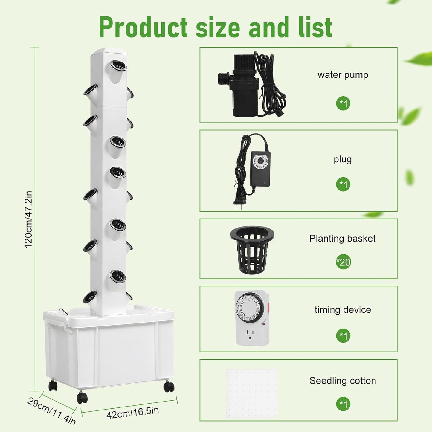 Set Hydroponic Growing Tower with 20L Tank, 6 Layers 30 Plants Indoor hydroponics Growing System kit, Soilless Cultivation Herbs Fruits Vegetables Vertical Planter Tower Kit (White pro)