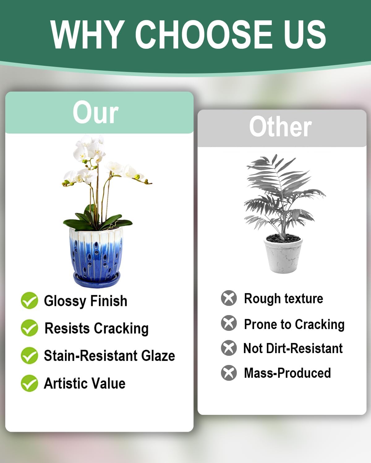 vensovo 6 Inch Ceramic Orchid Pot - Orchid Pot with Holes for Repotting, Ceramic Planter with Saucer for Indoor/Outdoor Plants, Blue