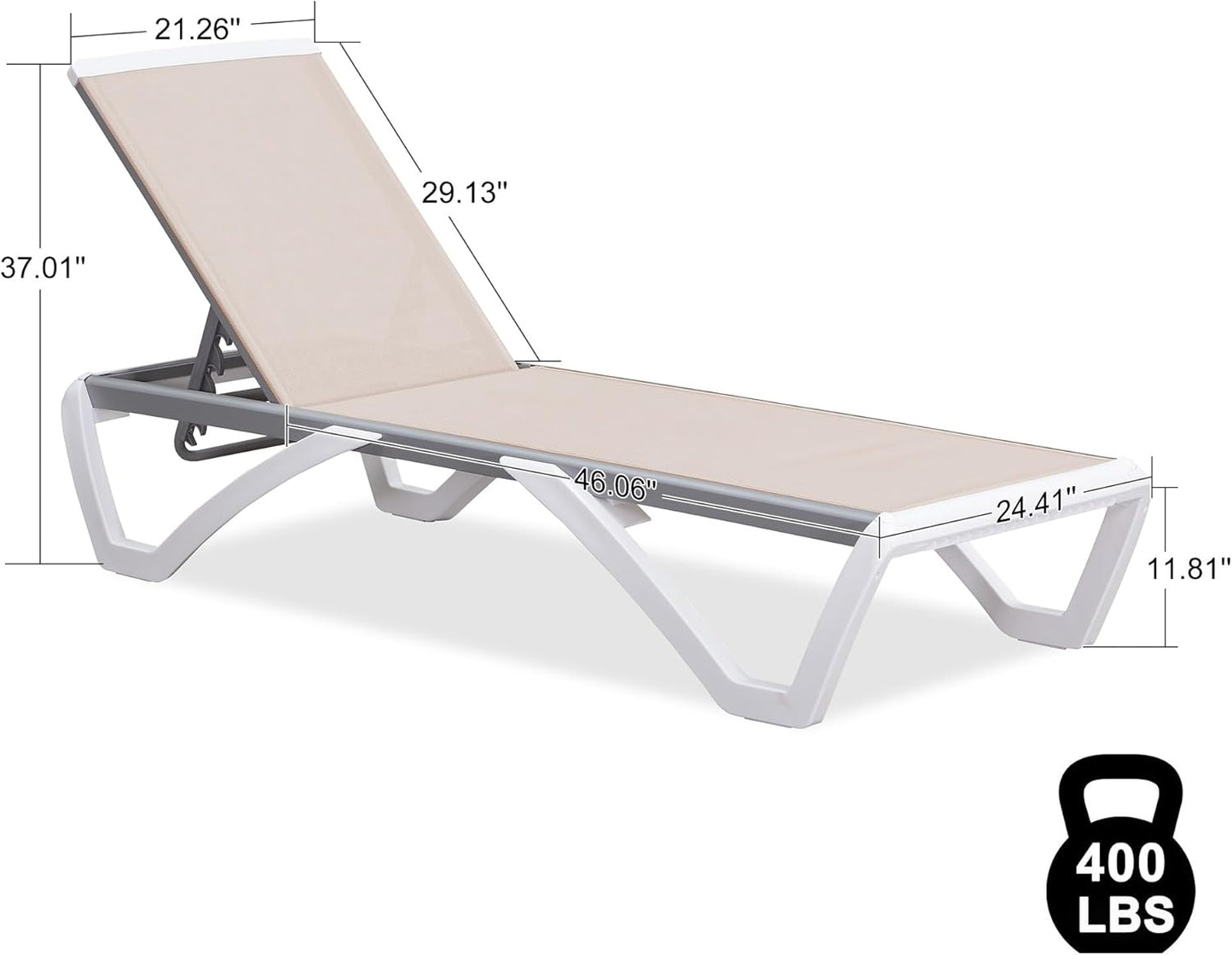 PURPLE LEAF Patio Chaise Lounge Chair Outside Aluminum Plastic Stackable Tanning Chairs for Pool Sunbathing Beach Deck Outdoor Lounger, Khaki