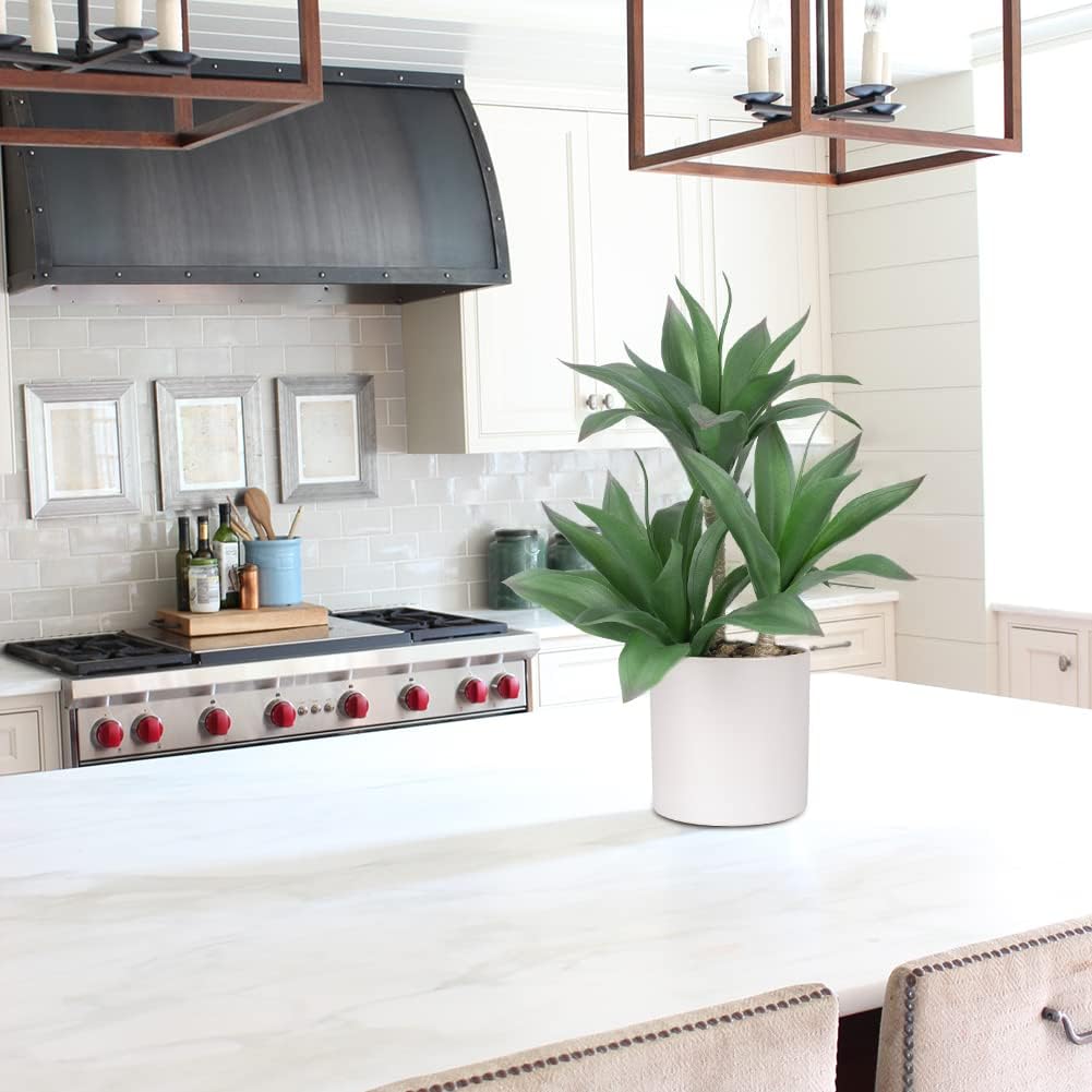 Hollyone Large Artificial Agave Plants Fake Three-Head Agave Succulent Plant Potted 15" Faux Plant in White Pot Succulents Aloe Plant Indoor for Desk Modern Home Decor