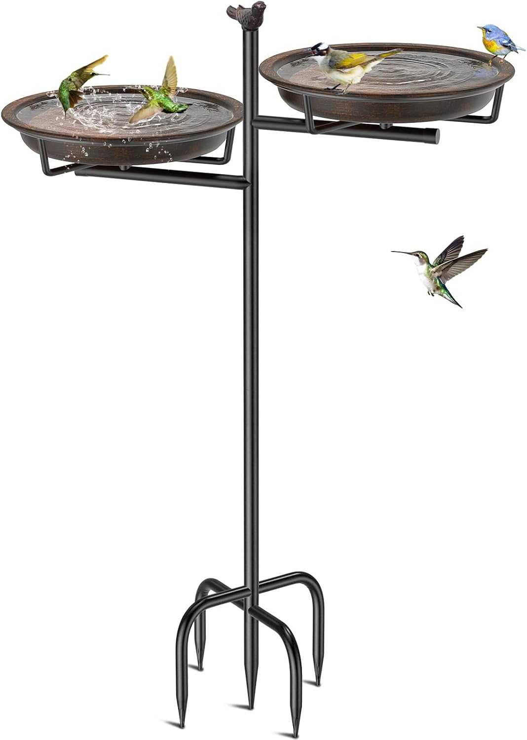 Metal Bird Bath for Outside, Vintage Freestanding Birdbaths Feeder Bowl, Stable & Easy to Clean Birdfeeder for Outdoors Garden Yard Lawn Decor (Retro Brown)