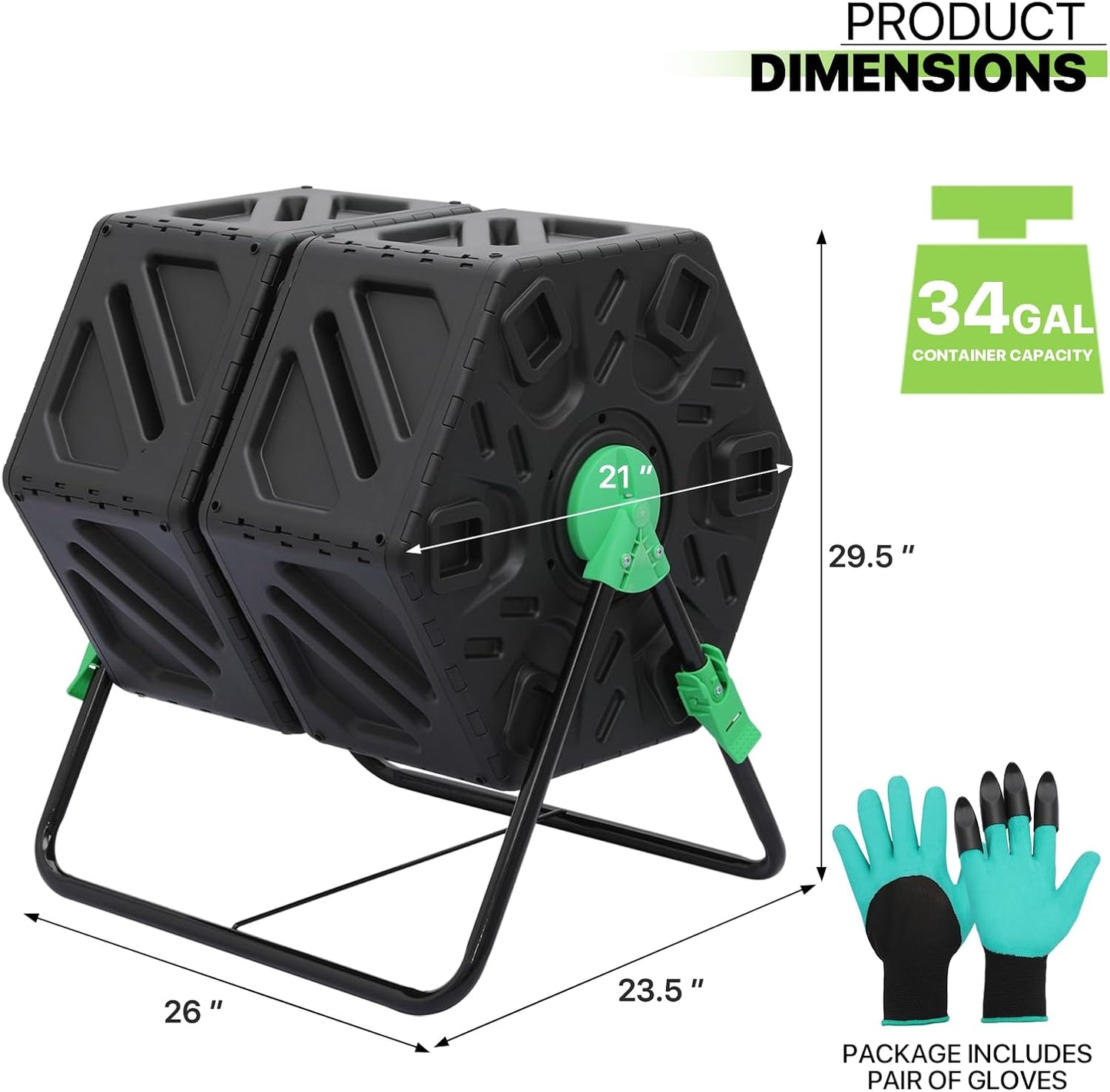 Magshion 34 Gal Dual Chamber Compost Tumbler from BPA Free Material, Outdoor All-Season Fast-Working High Volume Composter Tumbling Bin, Sliding Doors