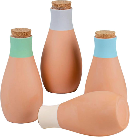 4 Pcs Terracotta Self-Watering Spikes for Outdoor Plants, Large Ceramic Watering Spikes with Cork Stopper, Ideal for Garden, Reduces Water Waste, Includes Green, Blue, Pink, and Orange Spikes