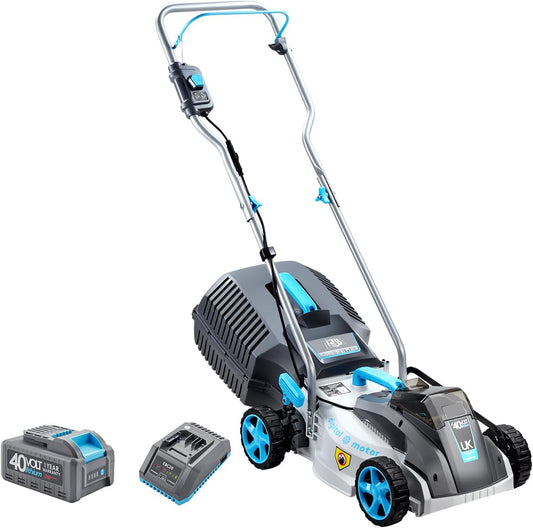 RB 40V 13-Inch Brushless Cordless Lawn Mower with 4.0Ah Lithium Battery & Fast Charger, 2-in-1 Lightweight Mower for Small Yards, Foldable Handle, 5 Cutting Height Adjustments