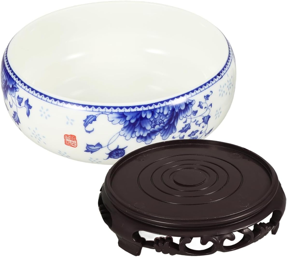 Ceramic Chinese Pot White Water Lily Bowl Ceramic Plant Pot Hydroponic for Garden Home Office-8Inch