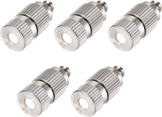 uxcell Brass Misting Nozzle - 3/16-inch Threaded 0.3mm Orifice Dia Fogging Spray Head for Outdoor Cooling System - 5 Pcs Silver Tone