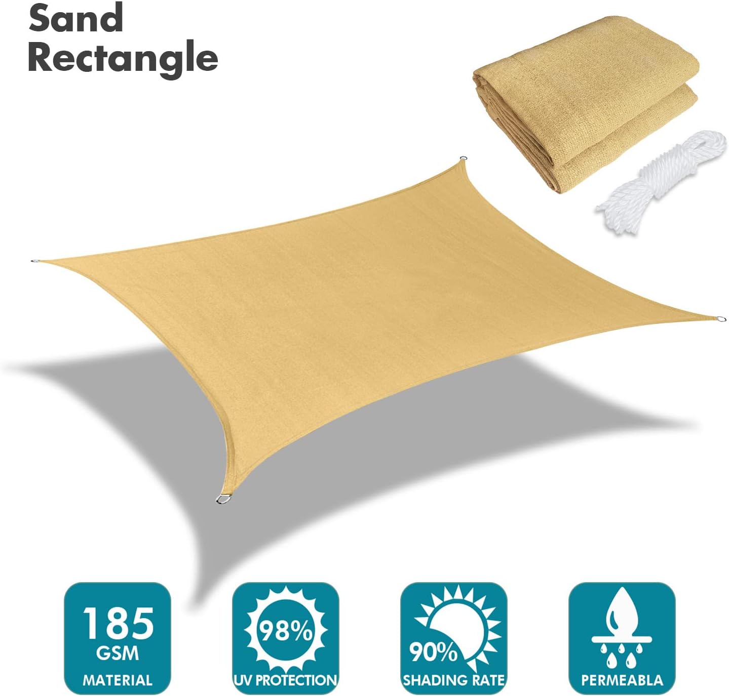 KANAGAWA 10'X15' Sand Custom Size Sun Shade Sail Rectangle UV Block Canopy Cover for Patio Backyard Lawn Garden Outdoor (Customized Available)