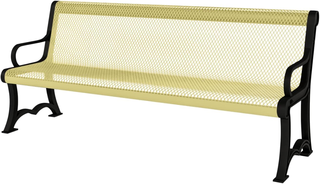 Coated Outdoor Furniture Heavy-Duty Outdoor Bench Thermoplastic Coated, Expanded Metal, Commercial-Grade Garden Bench, Made in America (Portable with Back, 4 Ft, Textured Sand)