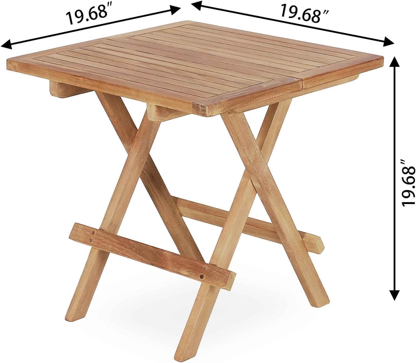 Teak Wood Patio Side Table, Square Folding Outdoor Side Table Waterproof, Sturdy Portable Bistro Table for Camping Deck Poolside