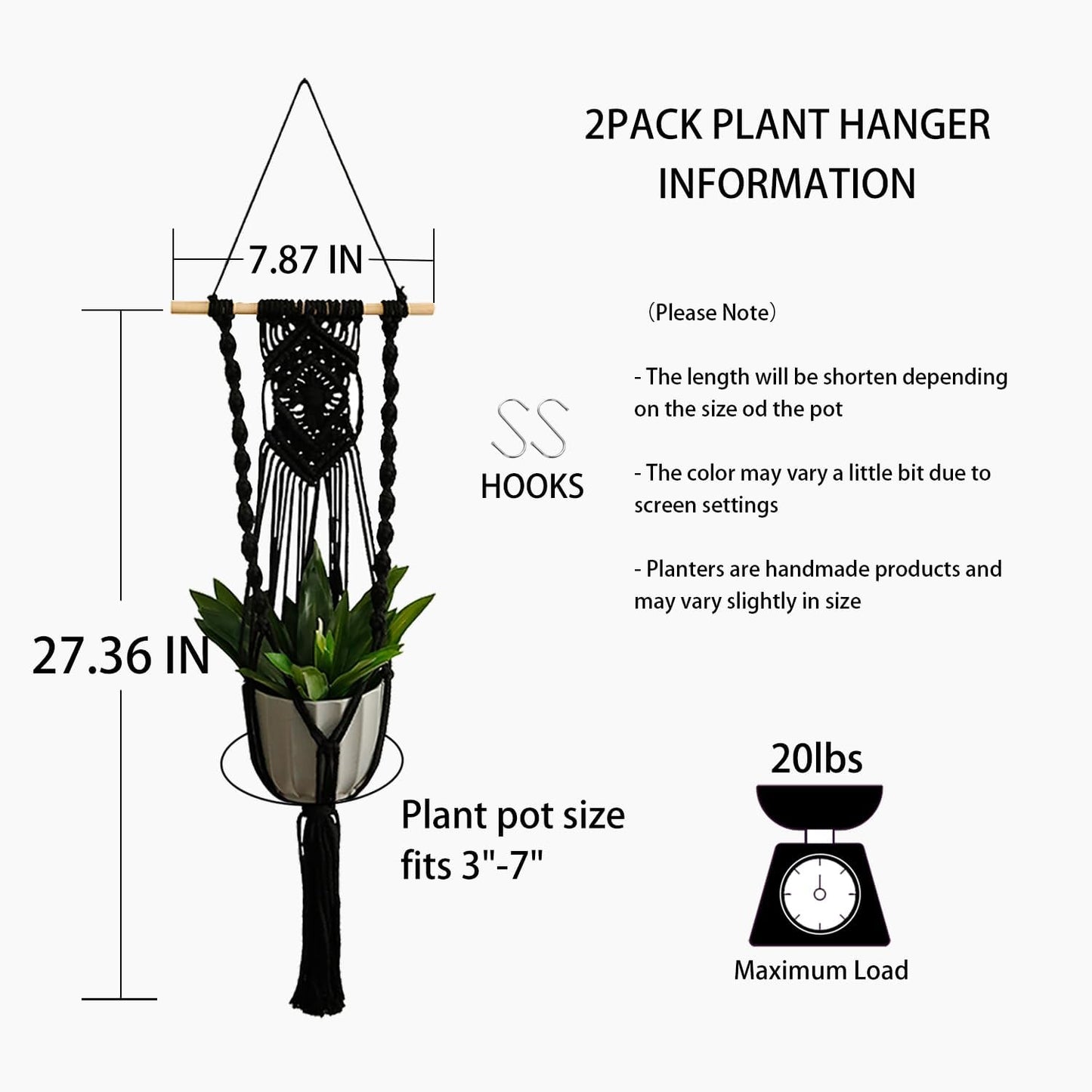 Artilady Black Plant Hanger Macrame Hanging Planter for Indoor Boho Plants Holder with Hooks Hanging Plant Basket Outdoor Window Wall Plants Home Decor