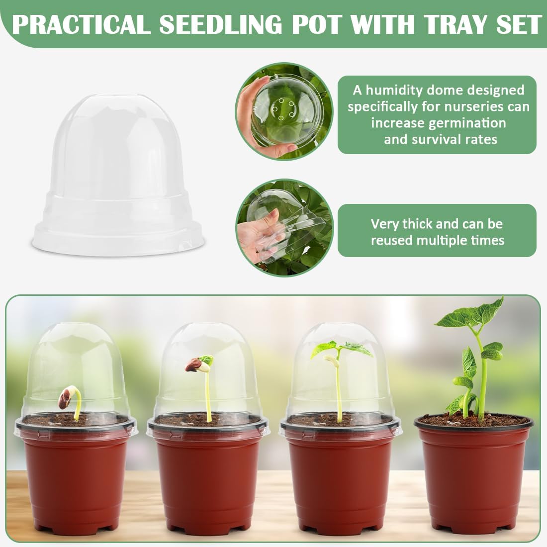 4 Inch 60 Pack Nursery Pots with Humidity Domes & 5 Pack 12 Cell Round Seedling Pot Carrying Trays, Sturdy Seeds Starter Pot Germination Set, Small Planter Nursery Propagation 5 Sets