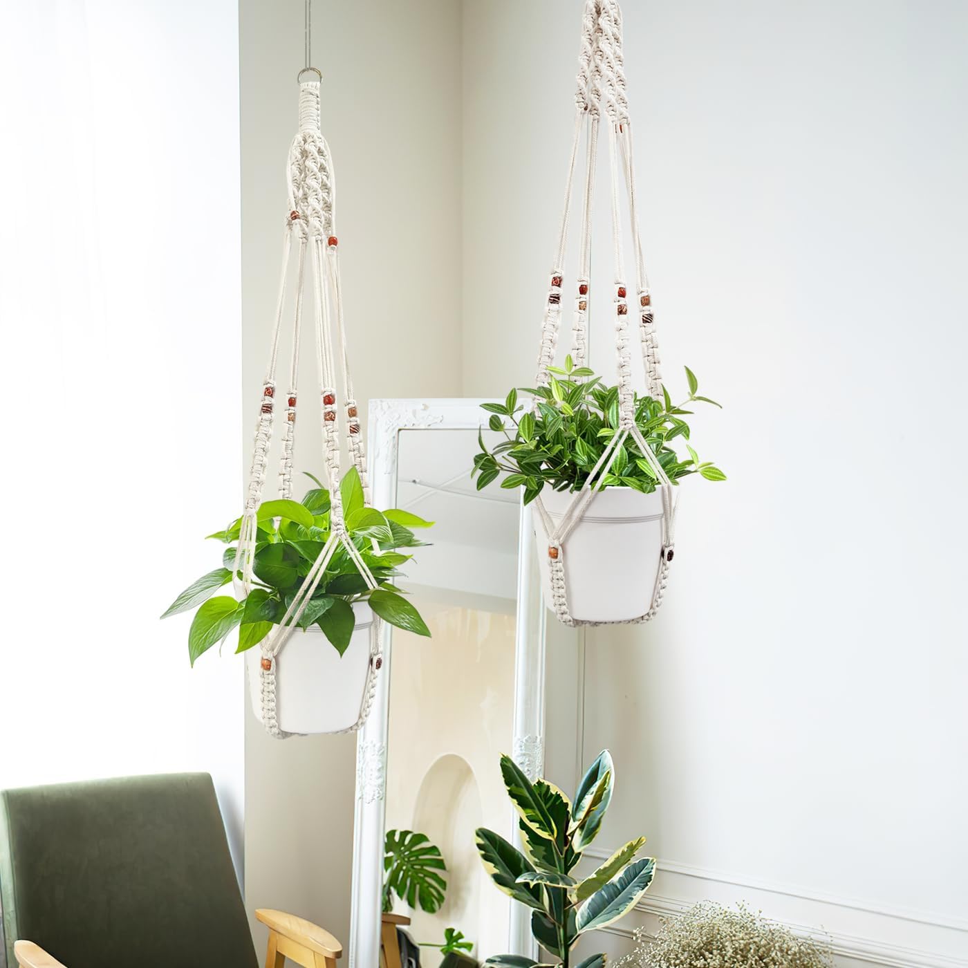 Belit 2 Pack Macrame Plant Hangers Indoor Hanging Planter Basket Decorative Flower Pot Holder Rope for Indoor Outdoor Home Decor