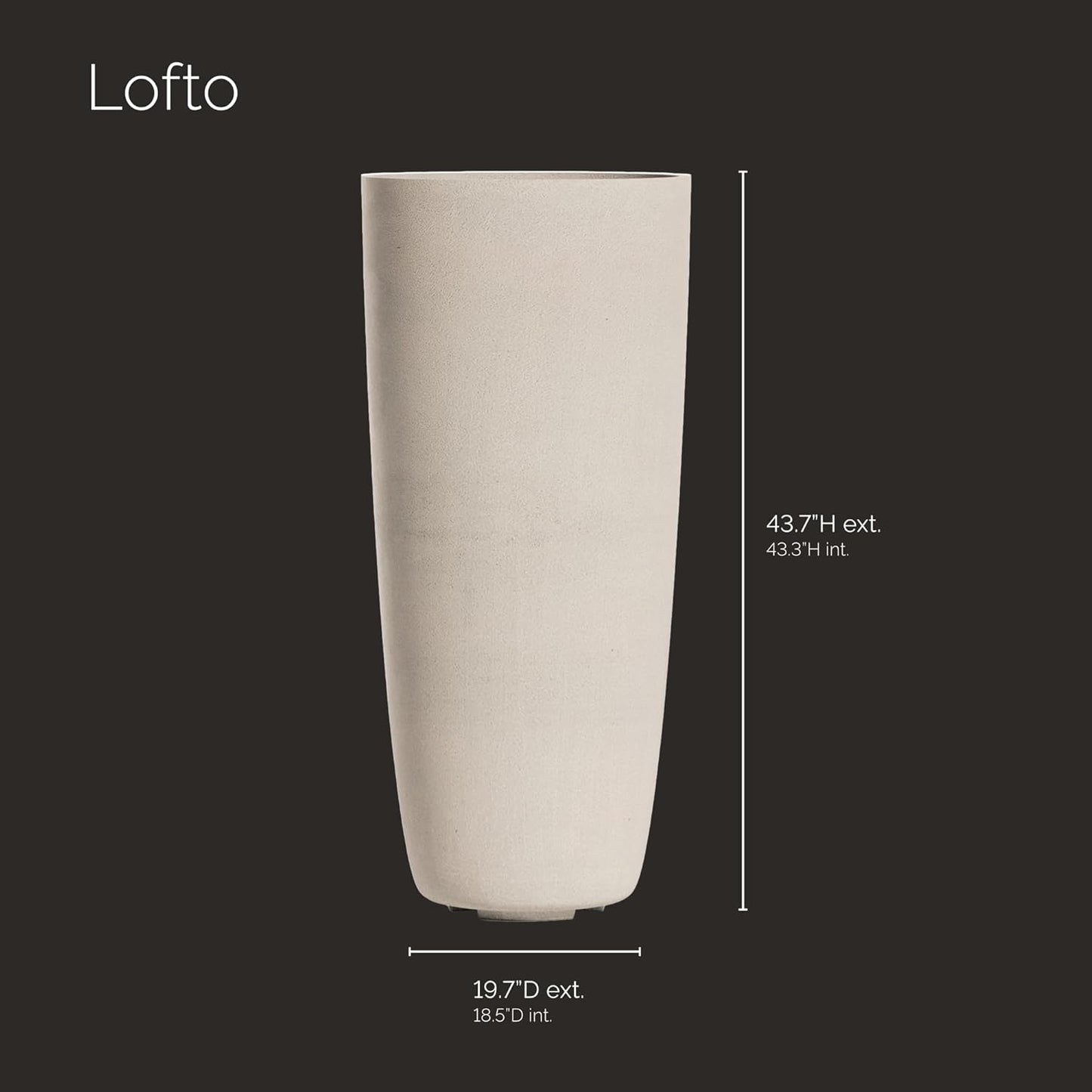 Lofto Tall Planter – Sand Stone Finish – Fiberglass Indoor/Outdoor and Weather-Resistant Large Planter (19.7" D x 43.7" H Exterior, 18.5" D x 43.3" H Interior)