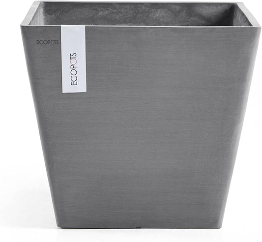 Ecopots Rotterdam Durable Modern Square Indoor/Outdoor Recycled-Based Composite Flower Planter, Grey, 12"