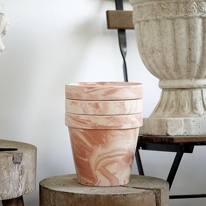 Random Mood Macchiato Terracotta Plant Pots – Handmade 6-Inch Clay Ceramic Flower Pots with Drainage Holes, Set of 3 – Ideal for Indoor & Outdoor Orchids