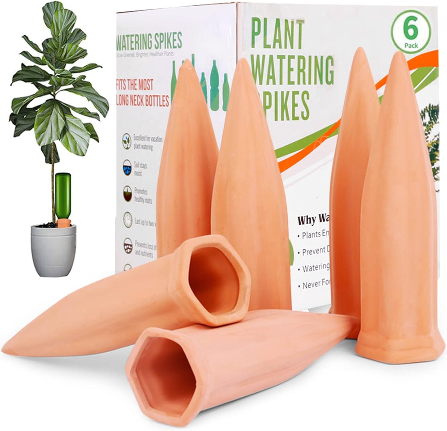 REMIAWY Plant Watering Spikes, Plant Vacation Waterer Wine Bottle Watering Stakes Terracotta Devices Slow Release Self Spikes for Indoor Outdoor
