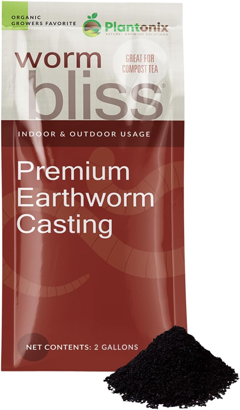 Worm Bliss (2 Gallons) - Organic Worm Castings for Plants & Gardening - OMRI-Listed Earthworm Castings for Plants, Vegetables, Flowers, & Potting Soil - Organic Garden Fertilizer Rich in Nutrients