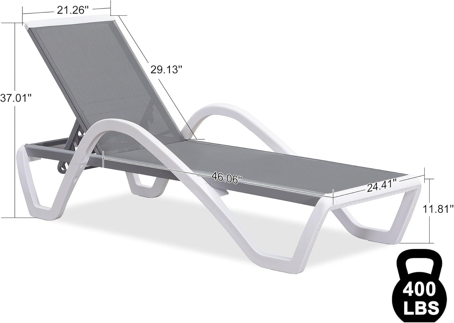 PURPLE LEAF Patio Chaise Lounge Chair Outdoor Plastic Textilene Sun Bathing Recliner Tanning Pool Lounger with 6 Adjustable Position for Outside Beach in-Pool Lawn Poolside, Gray