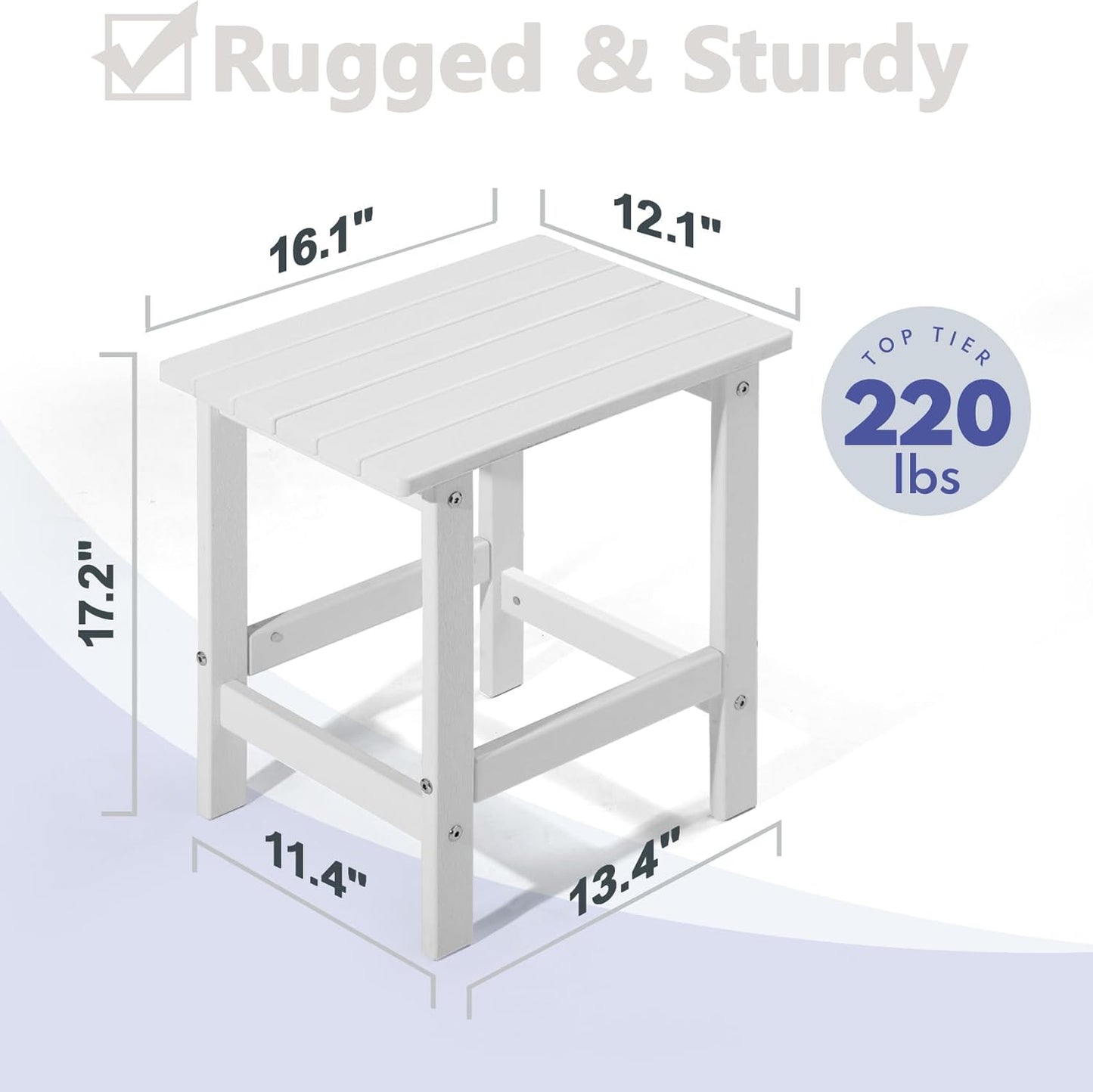 PASAMIC Adirondack Square Side Table, HDPE Outdoor Side Tables, Weather Resistant End Table for Patio, Backyard, Pool, Indoor Companion, Beach, Easy Maintenance (White)