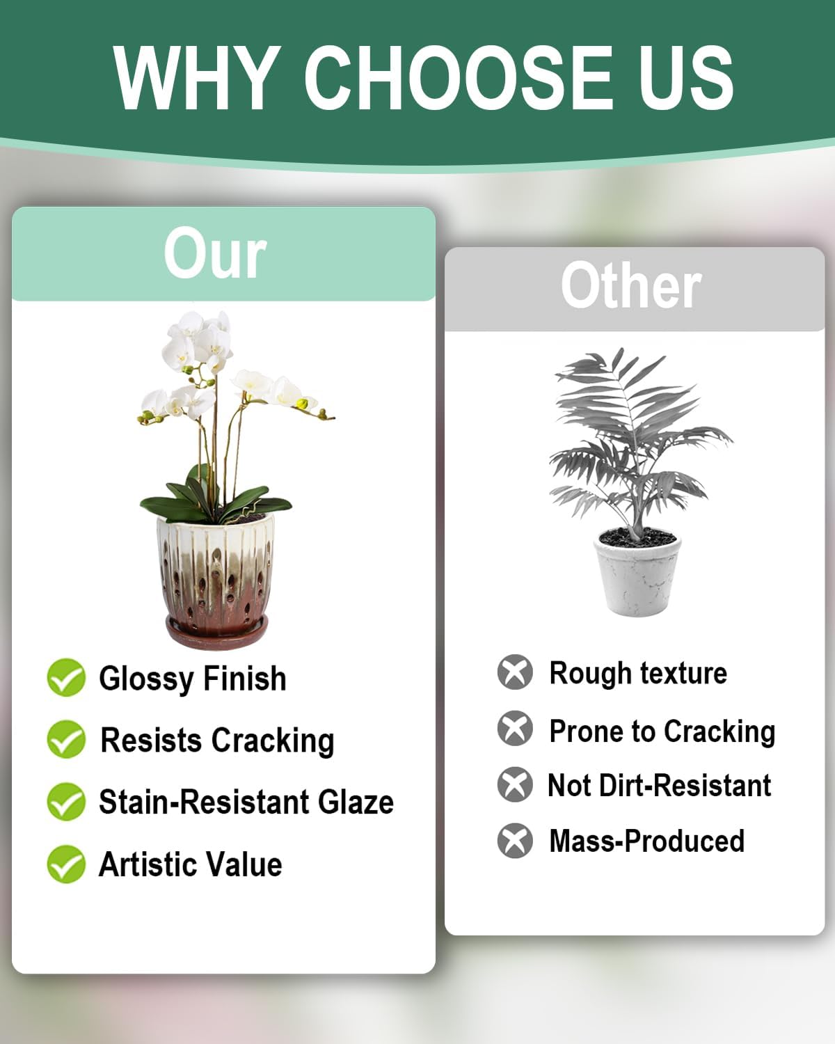 vensovo 6 Inch Ceramic Orchid Pot - Orchid Pot with Holes for Repotting, Ceramic Planter with Saucer for Indoor/Outdoor Plants, Brown