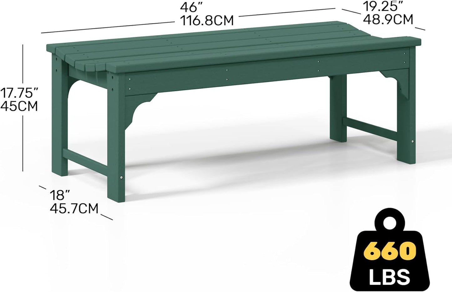 Outdoor Benches Weatherproof, All Weather Resistant Park Bench Poly Lumber Backless Garden Bench Seat for Entryway Front Porch, Dark Green