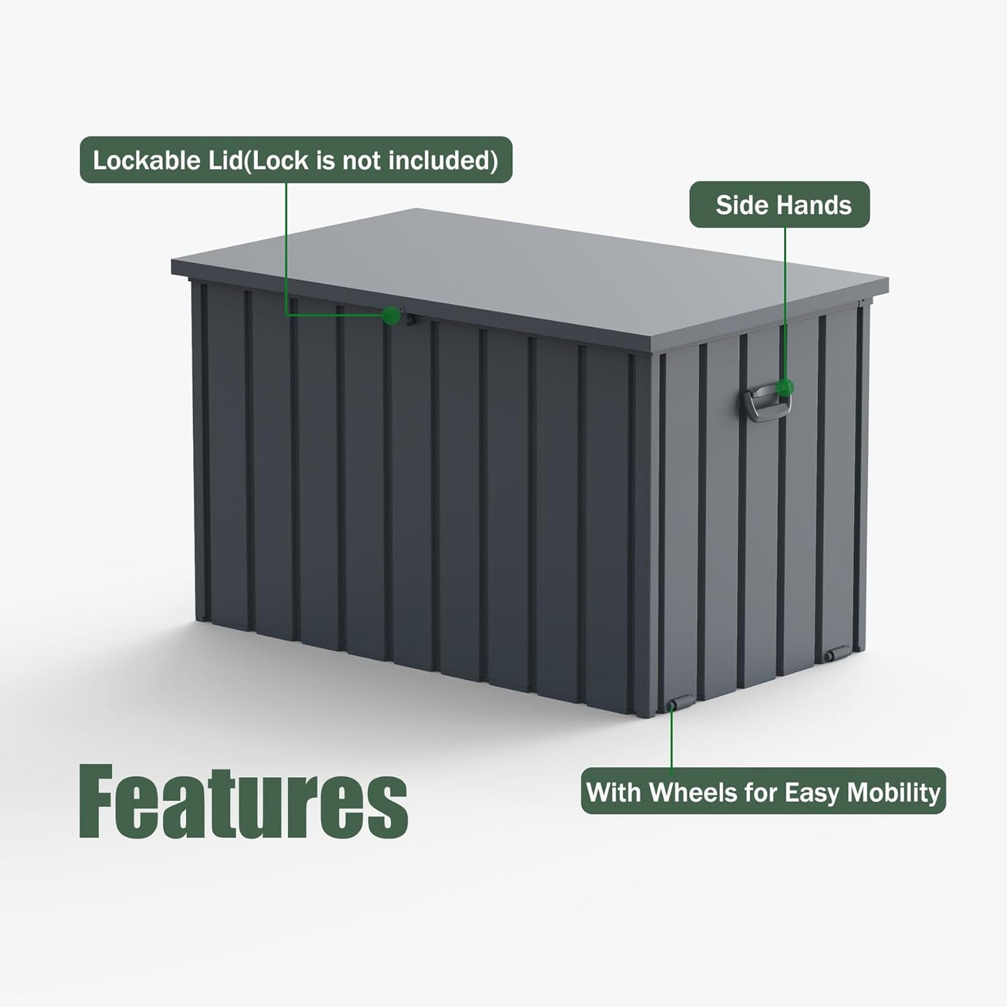 Domi Deck Box 200 Gallon, Waterproof Lockable Steel Outdoor Storage Container for Outside Cushions, Garden Tools and Pools Equipment(Gray)