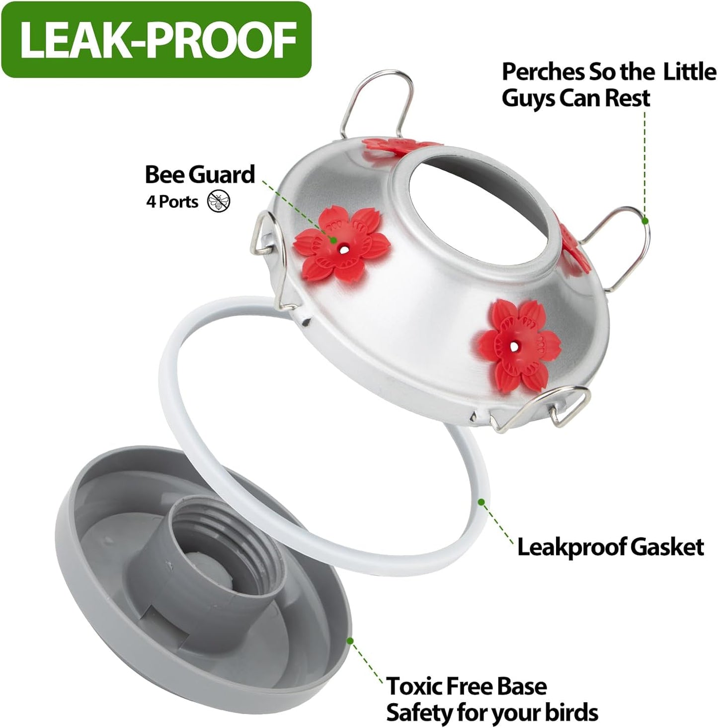 Hummingbird Feeders for Outdoors with Ant Moat, Hand Blown Glass Hummingbird Feeder, 4 Feeding Ports with Perch, Outdoor Garden Décor, 15 OZ, Orange