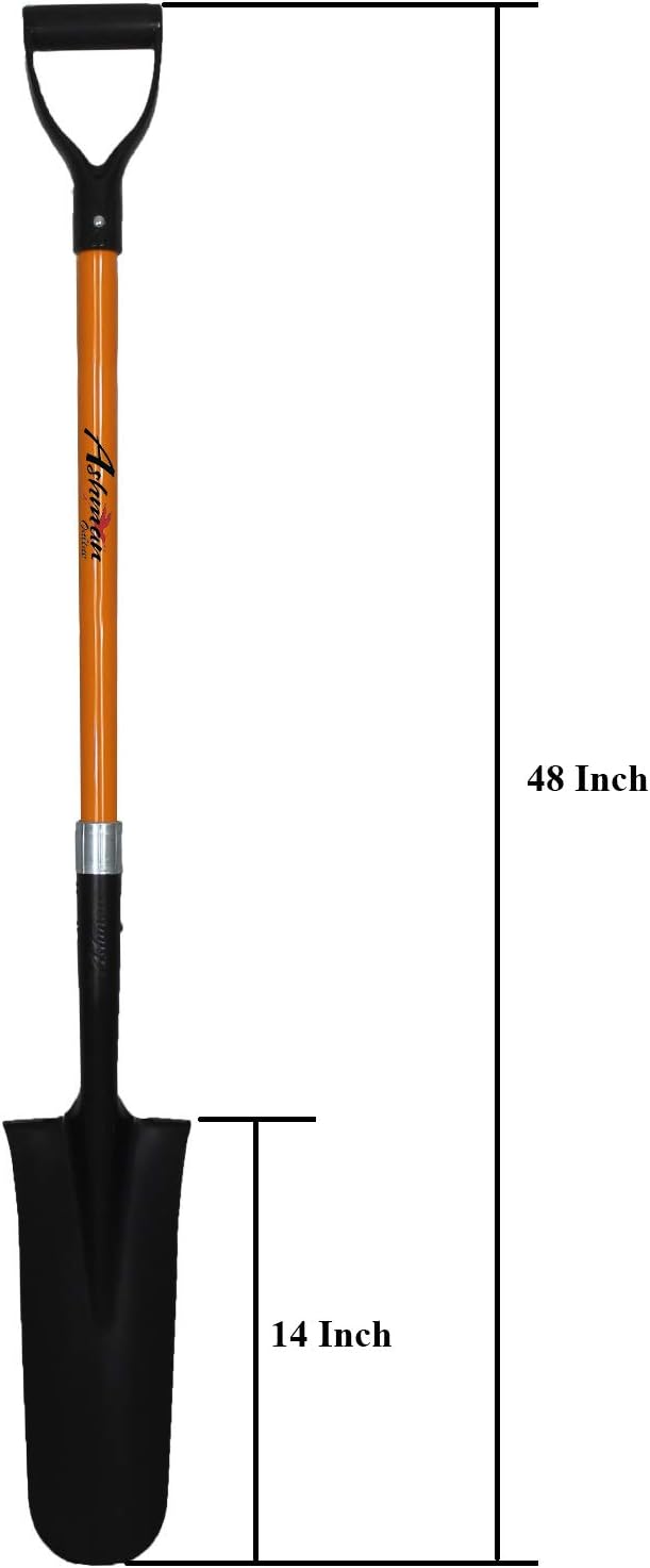 Ashman Drain Spade Shovel (2 Pack) - 48 Inches Long Handle Spade with D Handle Grip - Durable Handle with a Thick Metal Blade - Multipurpose Premium Quality Orange Shovel.