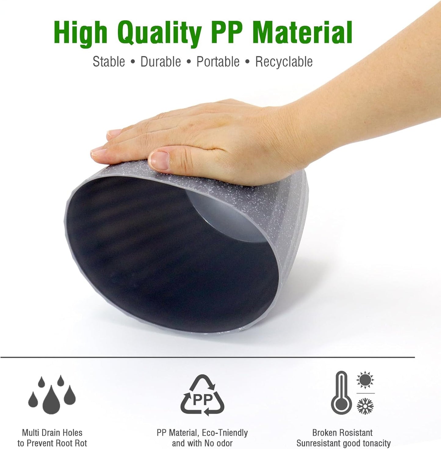 6 Inch Plant Pots Bulk, 6 Pack Plastic Planters with Drainage Holes and Saucers for Indoor Outdoor House Plants and Flowers, Grey Spots