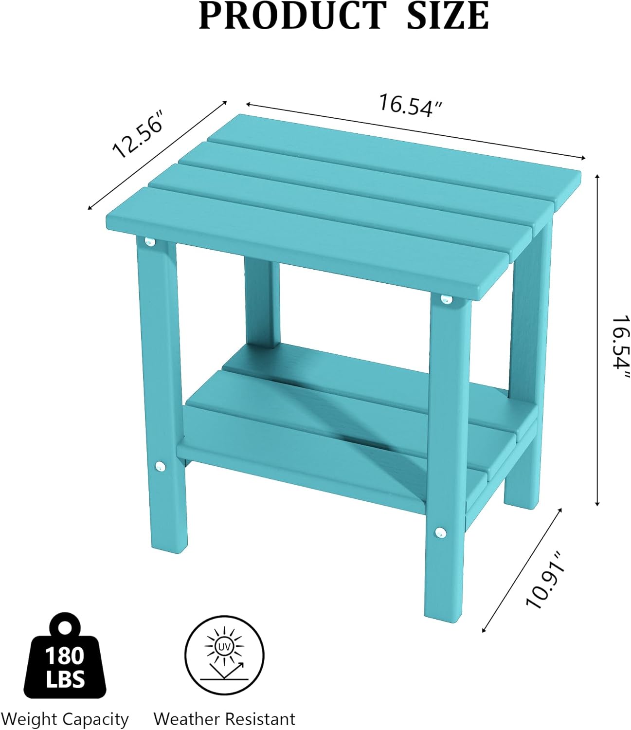 Outdoor Side Table, Weather Resistant HDPE Outdoor Table, 2-Tier Small Patio Tables for Outside or Indoor (Aruba Blue)