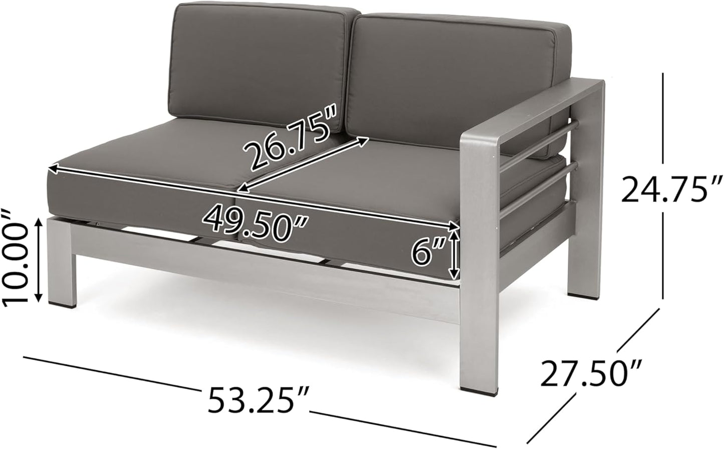Outdoor Aluminum Furniture Set, 4-Person Patio Sectional Conversation Sofa Set, L-Shaped Outdoor Sectional Sofa with Cushions for Patios, Poolsides, Gardens (Khaki, Silver+Grey)