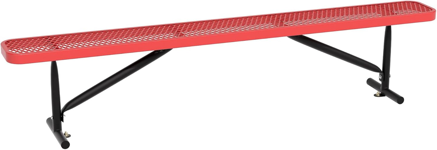 8 Feet Heavy Duty Metal Park Bench for Outside, Outdoor Bench with Portable Frame, Commercial Benches for Shopping Mall, Store, Park, Patio, Deck, Red