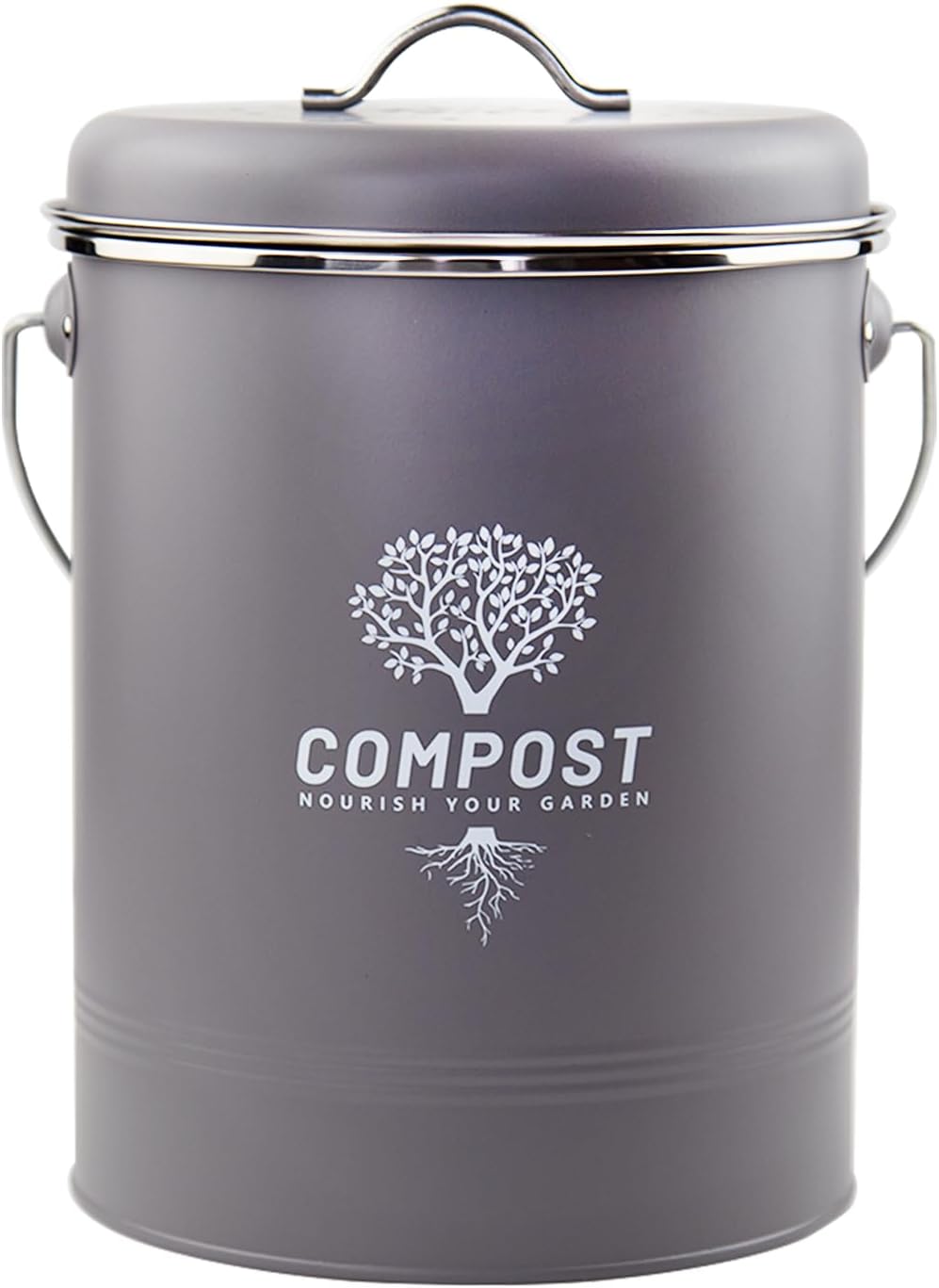 Kitchen Countertop Compost Bin, Odor Resistant Indoor Compost Bin with Lid and Charcoal Filter, Rust Resistant Coated Compost Bucket, Compost Container, Gray