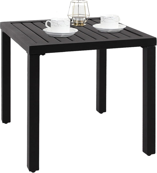 PHI VILLA Indoor Outdoor Small Metal Square Side/End Table, Patio Coffee Bistro Table, Black