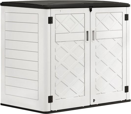 HOMSPARK Storage Shed Weather Resistance, Multi-Purpose Outdoor Storage Cabinet for Backyards and Patios, Horizontal Storage Shed for Lawnmower, Patio Accessories (Off-White, Large - 48 cu.ft)