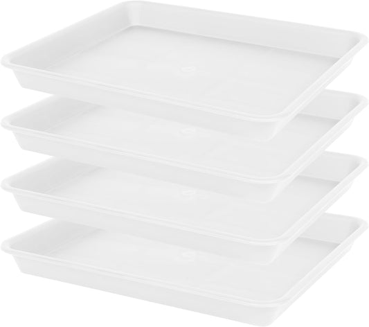 4 Pack Plant Saucer Tray, Plant Growing Nursery Trays, Heavy Sturdy Seed Starting Trays, Plant Starter Trays for Indoors No Holes, Seed Starter Growing Tray (17.5"x10.6", Creamy White)